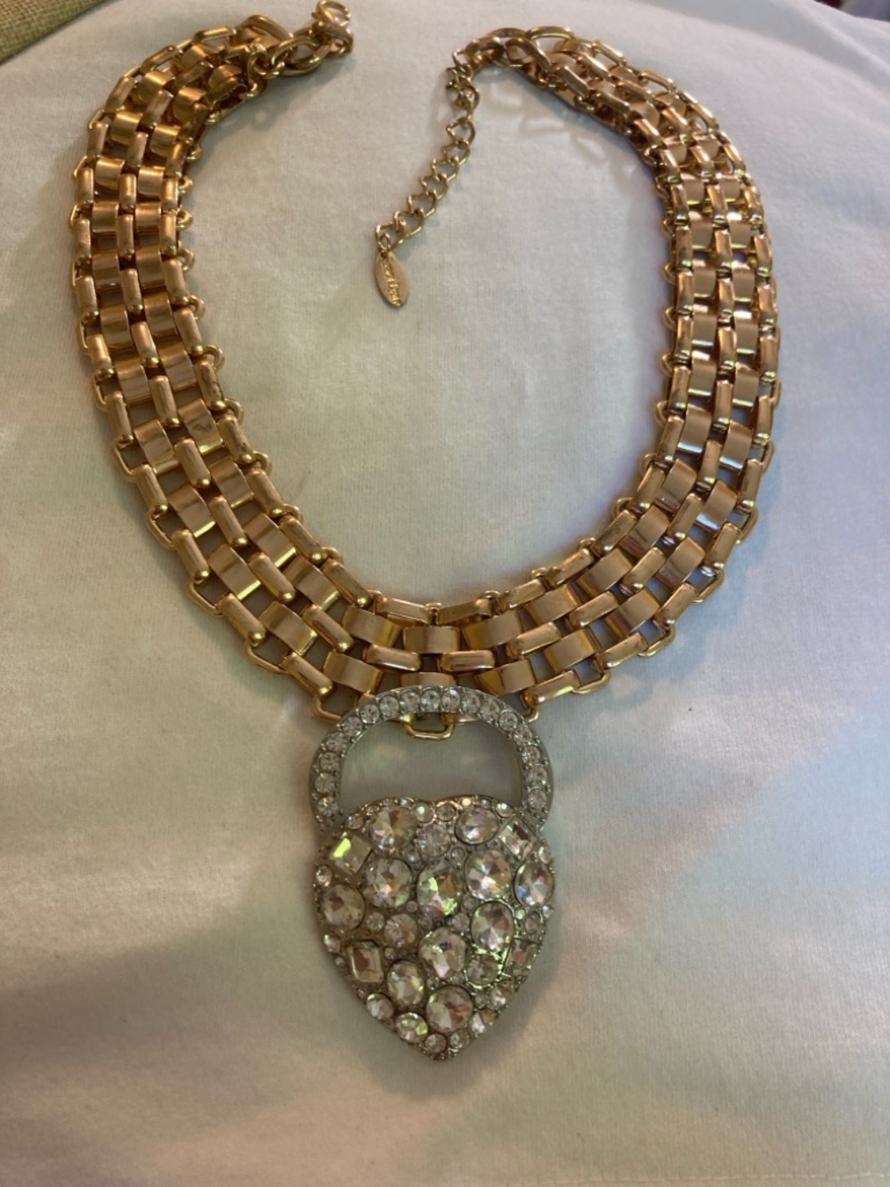 Traci Lynn Large Jeweled Heart Pendant Chunky Collar Necklace